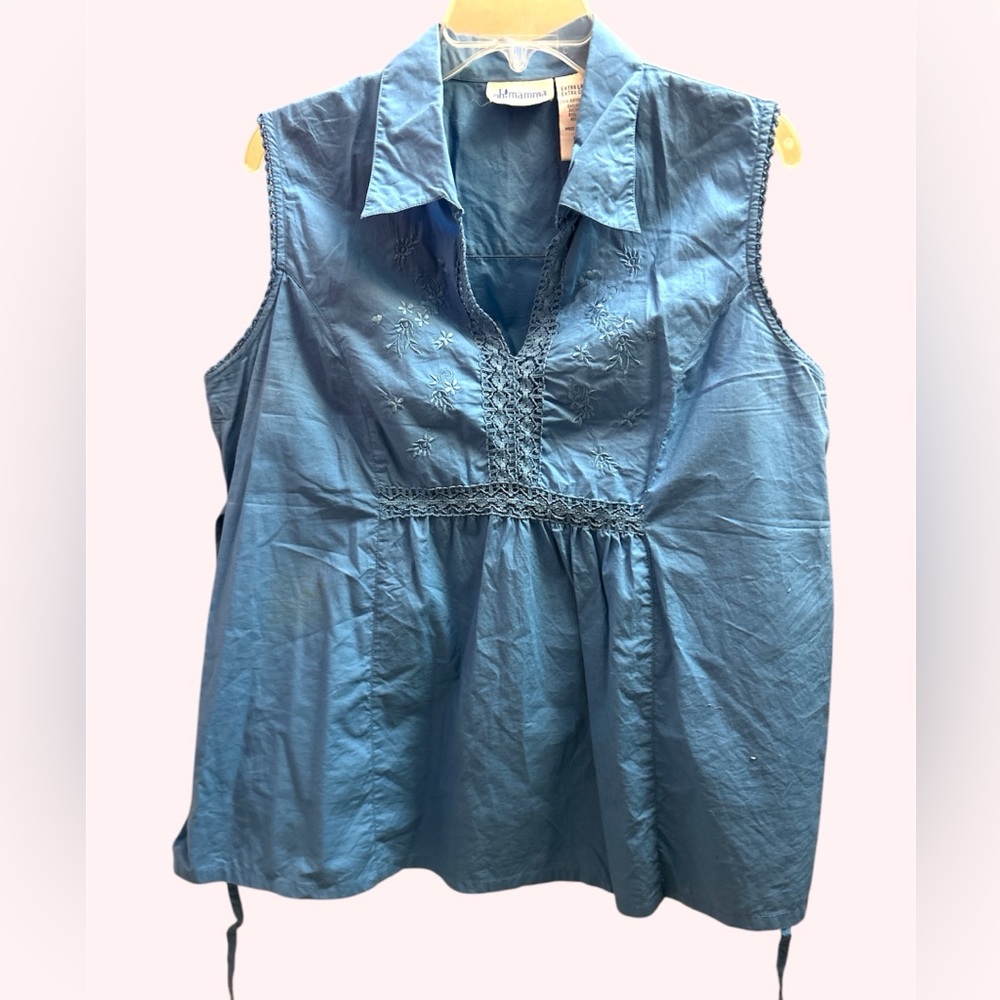 🍪 Oh! Mamma Blue Sleeveless Babydoll Maternity Top with Crochet Detail XL
